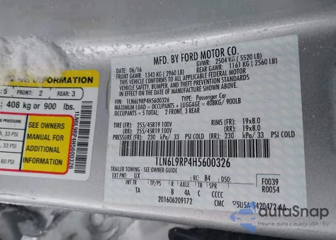 2017 Lincoln Continental Reserve z USA, uszkodzony, nr VIN 1LN6L9RP4H5600326